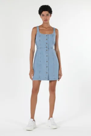 Rochie mini cambrata din material chambray