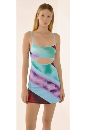 Rochie mini -  colorata cu decupaje - multicolor - poliester si elastan