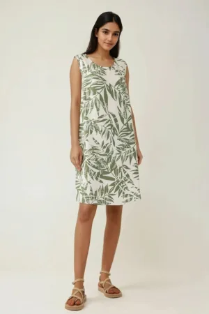 Rochie mini  croiala in A - imprimeu floral - verde - textil
