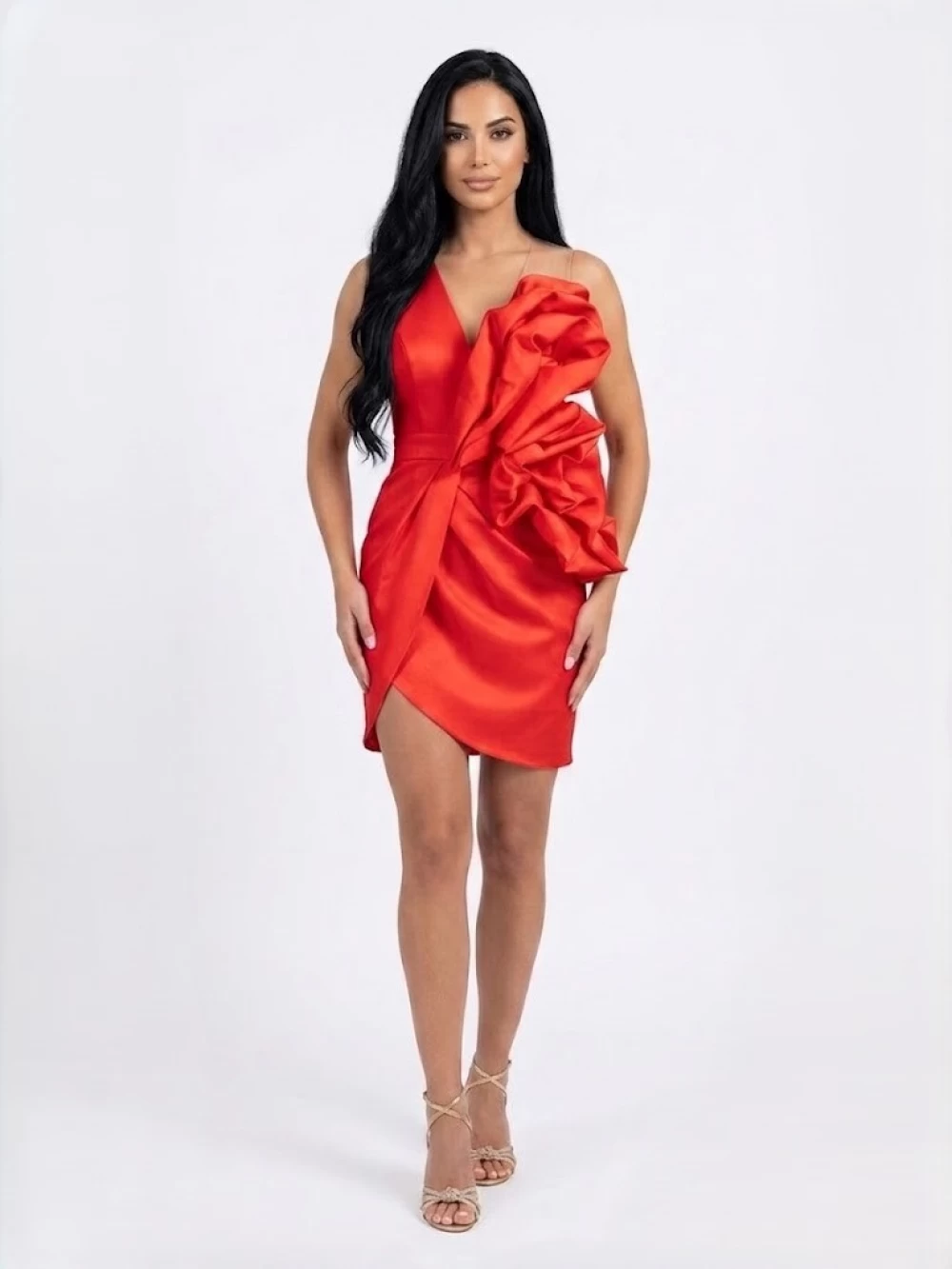 Rochie mini cu bust tip corset decorata cu trandafiri 3D
