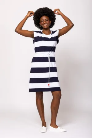 Rochie mini cu cordon in talie Venla - Alb optic - Bleumarin -