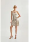 Rochie mini cu croiala in A si aspect metalizat