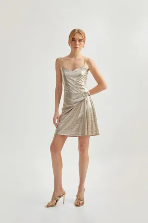 Rochie mini cu croiala in A si aspect metalizat