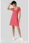 Rochie mini cu croiala in A si imprimeu floral