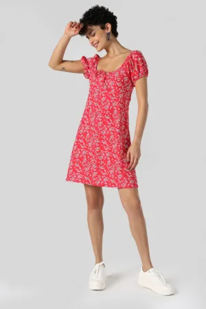Rochie mini cu croiala in A si imprimeu floral