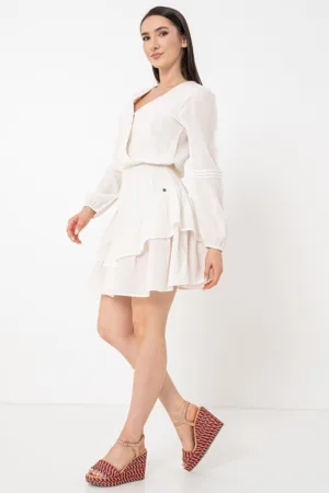 Rochie mini cu decolteu cache-coeur cu volane