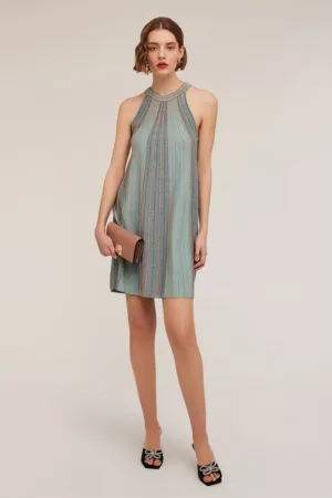 Rochie mini cu decolteu halter si dungi