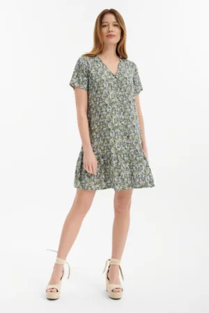 Rochie mini cu decolteu in V si model floral