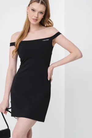 Rochie mini cu decolteu pe umeri si logo discret