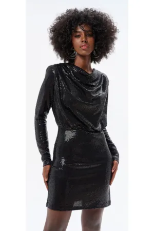 Rochie mini cu drapaje si aspect stralucitor Elima