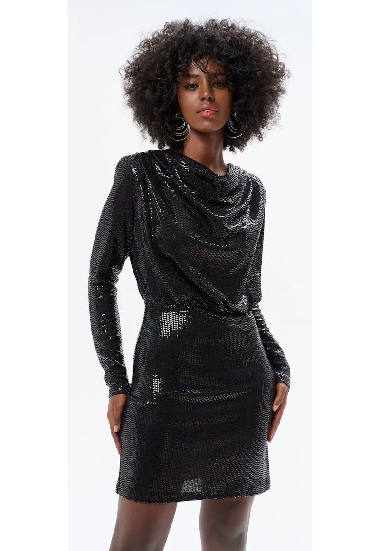 Rochie mini cu drapaje si aspect stralucitor Elima