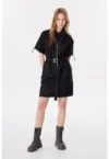 Rochie mini cu fermoar - buzunare cu clapa si curea in talie