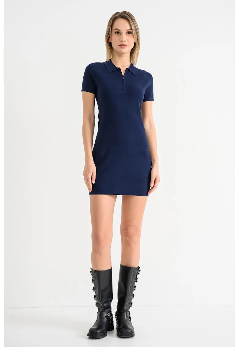 Rochie mini cu guler polo si fenta cu fermoar