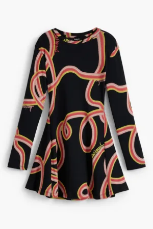 Rochie mini cu imprimeu si maneci lungi