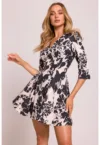 Rochie mini cu insertii evazate si imprimeu -