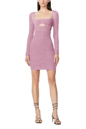 Rochie mini cu maneca lunga - cu decupaje indraznete si decolteu patrat