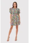 Rochie mini cu maneci Buff cu imprimeu colorat DA1763 MULTI