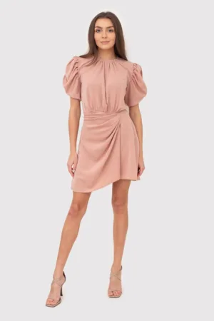 Rochie mini cu maneci scurte bufante - roz pudra - DA1779 BLUSH