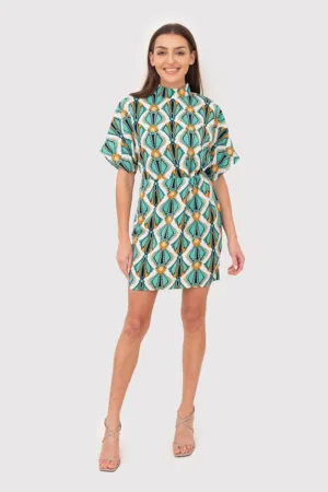 Rochie mini cu maneci scurte si imprimeu colorat DA1758 MULTI