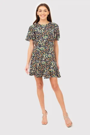 Rochie mini cu maneci scurte si imprimeu floral DA1803 MULTI
