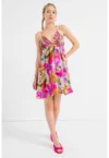 Rochie mini cu model floral si bretele inguste