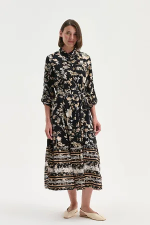 Rochie mini cu model floral si cordon in talie