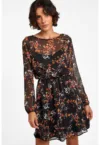 Rochie mini cu model floral si maneci semitransparente