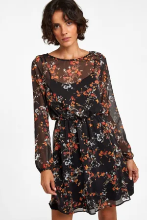 Rochie mini cu model floral si maneci semitransparente