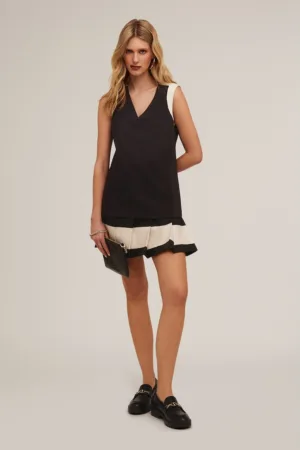 Rochie mini cu model in doua tonuri si decolteu in V