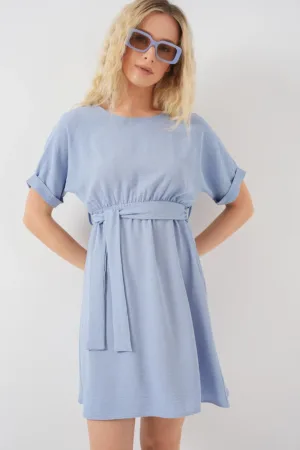 Rochie mini dama cu cordon - poliester/elastan - albastru