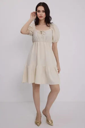 Rochie mini dama - decolteu patrat - bumbac/poliester - bej