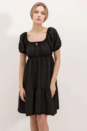 Rochie mini dama - HiCCUP - decolteu patrat - bumbac/poliester - negru