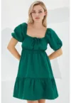 Rochie mini dama HiCCUP - decolteu patrat - forma de A - bumbac/poliester - verde