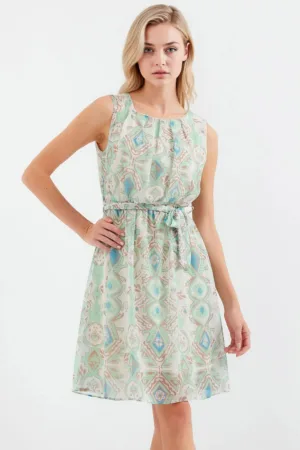 Rochie mini dama decolteu rotund - poliester - multicolor