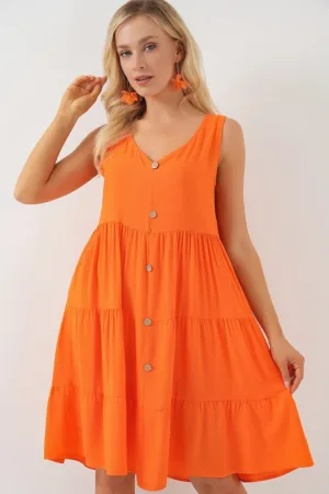 Rochie mini dama -  fara maneci - decolteu in V - poliester/viscoza - Portocaliu stralucitor -