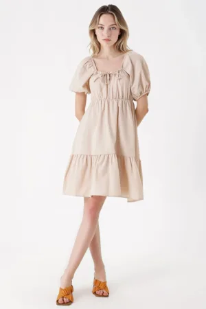 Rochie mini dama - forma A - bumbac/poliester - bej