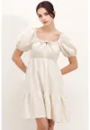 Rochie mini dama - HiCCUP - forma A - decolteu patrat - bumbac/poliester - bej