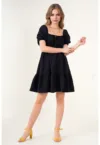 Rochie mini dama -  forma A - decolteu patrat - bumbac/poliester - negru