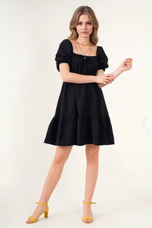 Rochie mini dama - forma A - decolteu patrat - bumbac/poliester - negru