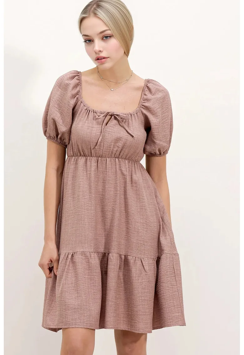 Rochie mini dama - HiCCUP - forma A - decolteu patrat - bumbac/poliester - roz