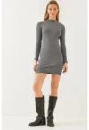 Rochie mini dama -  guler inalt - bumbac/elastan - gri