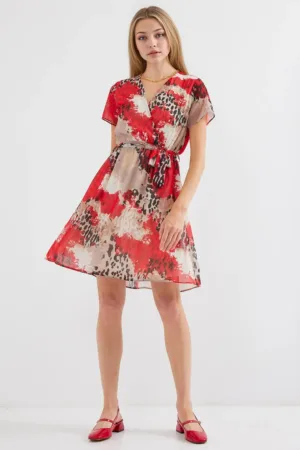 Rochie mini dama imprimeu floral - decolteu V - textil - multicolor