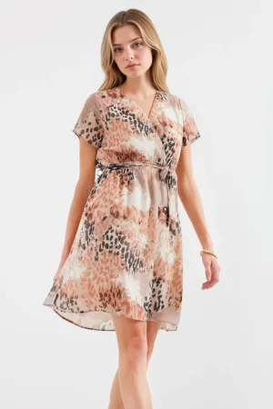 Rochie mini dama - imprimeu floral - decolteu in V - textil - multicolor