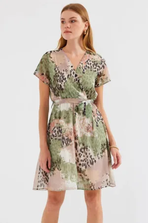 Rochie mini dama textil - imprimeu floral - decolteu in V - multicolor