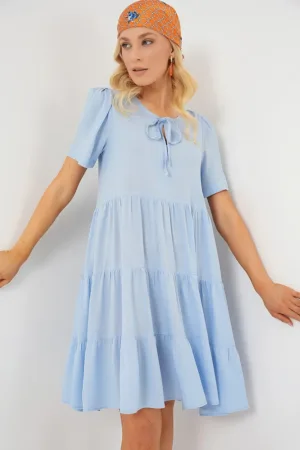 Rochie mini dama - viscoza - decolteu rotund - albastru