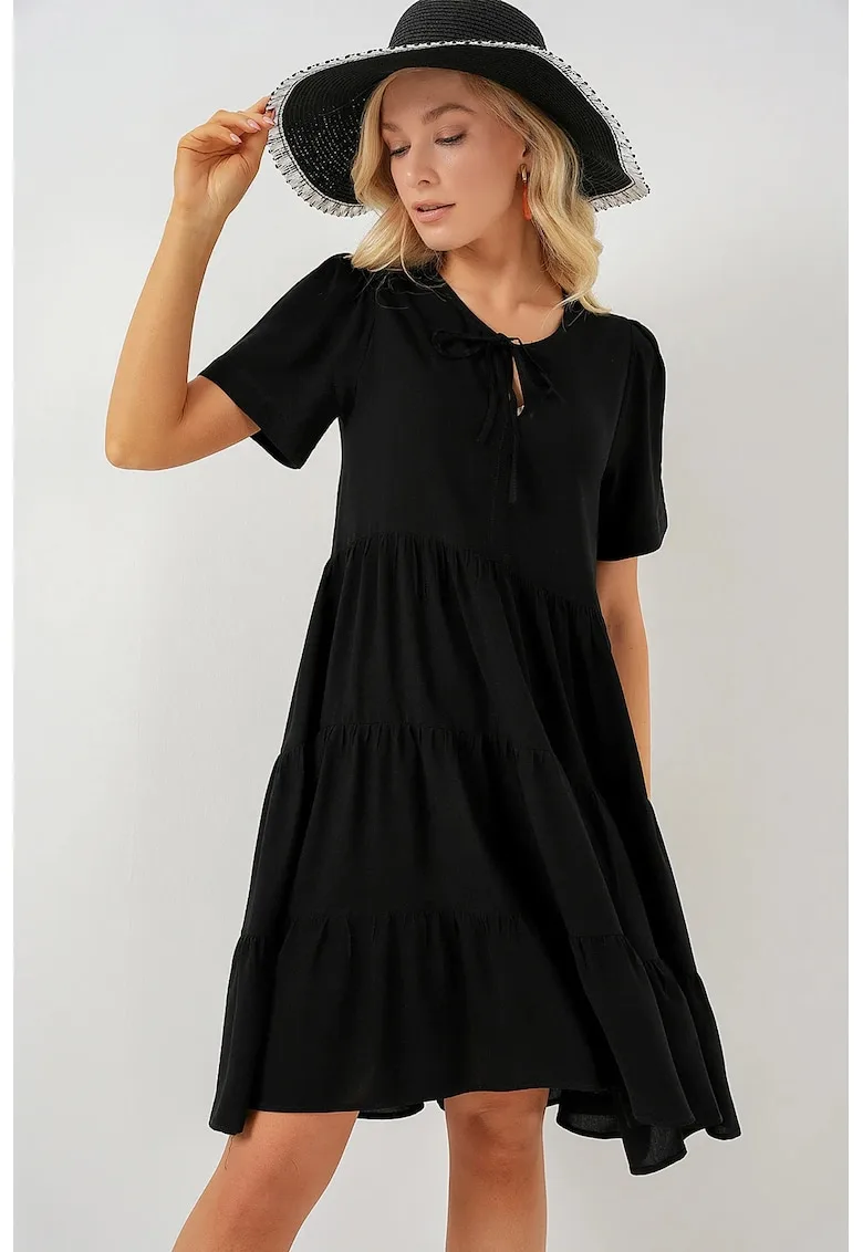 Rochie mini dama - HiCCUP - viscoza - decolteu rotund - negru