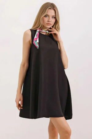 Rochie mini dama viscoza/in - decolteu rotund - fara maneci - negru