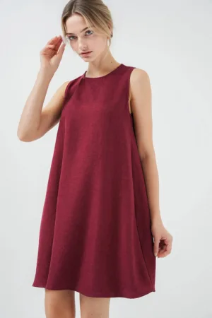 Rochie mini dama viscoza/in - decolteu rotund - fara maneci - rosu