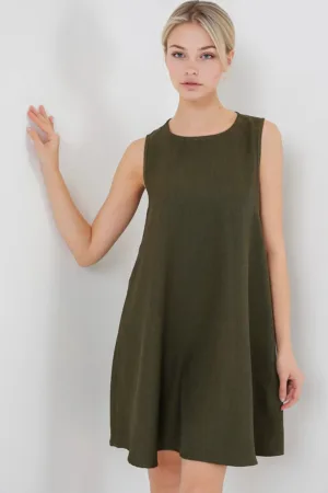 Rochie mini dama  viscoza/in - decolteu rotund - fara maneci - verde