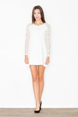 Rochie mini - dantela - alba - poliester